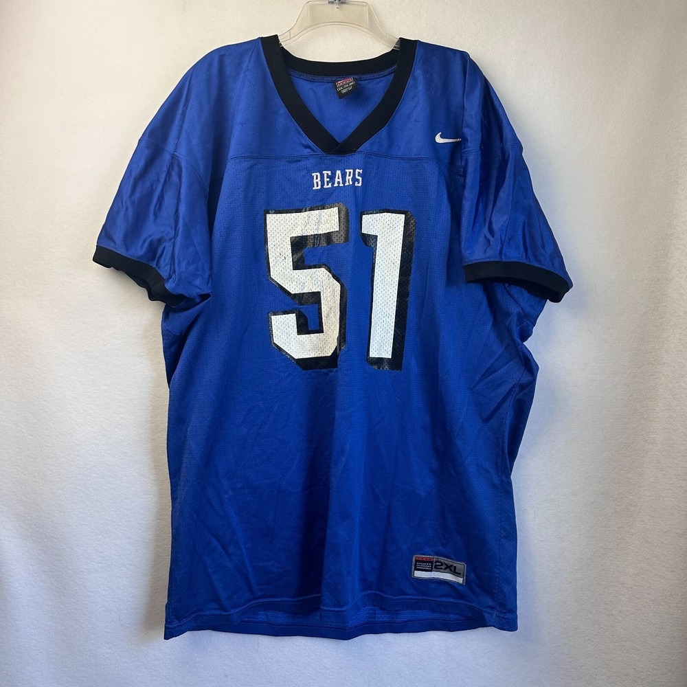 Vintage Nike Team Bears 51 Football Jersey Mens 2XL Blue Mesh Made in USA V-Neck